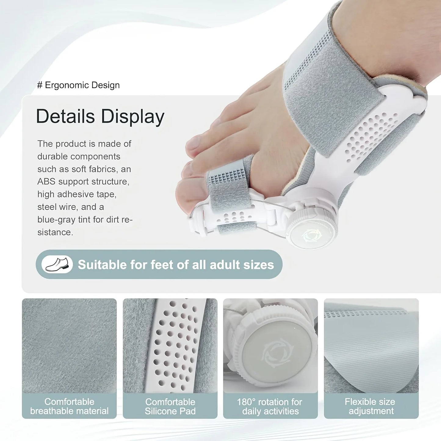 Rotatable Silicone Big Toe Separator Cushion, Left & Right Foot Toe Buffer Pad Daily Foot Care Supplies